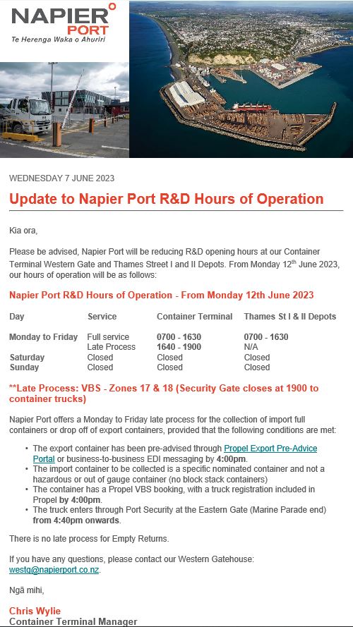 Napier Port R&D Update